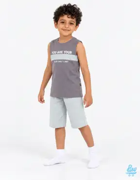 Junior Boys’ 2-Piece Cotton Summer Sleeveless Shorts Pajama Set – 20406