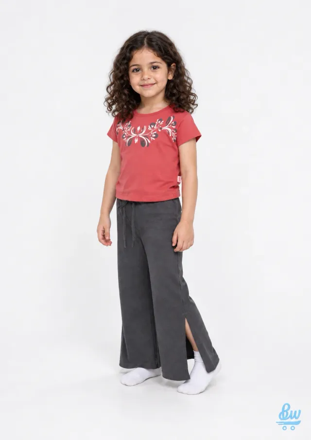 Junior Girls’ 2-Piece Cotton Summer Floral T-Shirt and Wide-Leg Pants Set – 20206