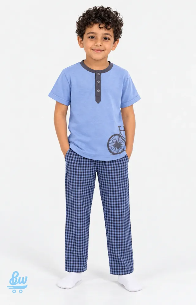 بيجامة جونيور صيفية قطنية كاروهات للأولاد